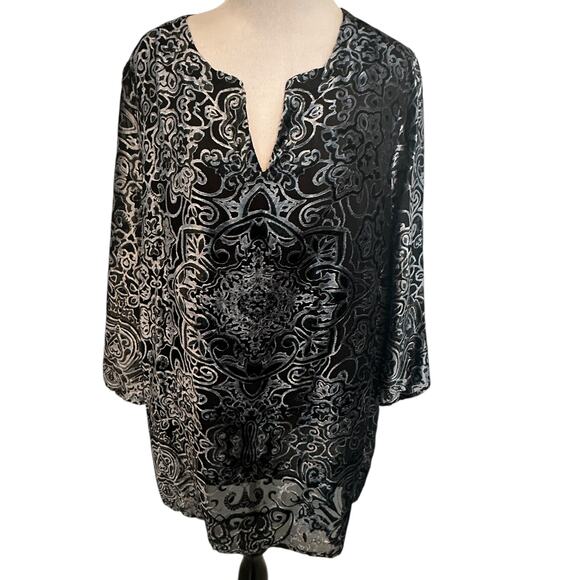 Violet & Claire Burnout Velvet Top Womens Sz 2X Black Ice Blue Party Whimsigoth - Picture 2 of 8